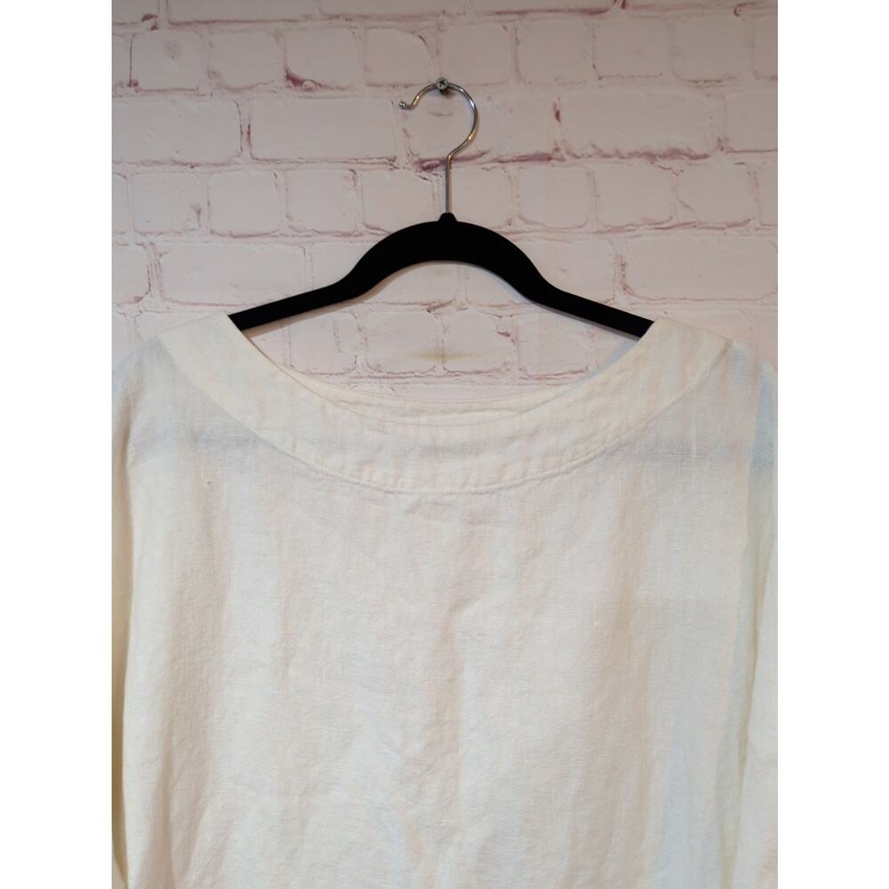 Bryn Walker 100% Linen Tunic Top White Boat Neck Oversized Boxy L USA Made - Picture 2 of 10